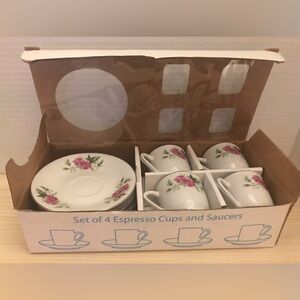 Espresso Coffee Cups and Saucers Fancy Tea Set of 4